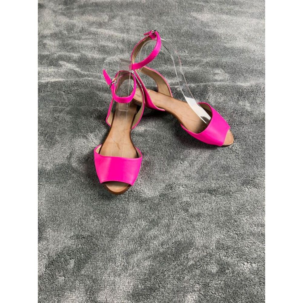 Zara Collection Leather Ankle Strap Flat Sandals Hot Pink Open Toe EU 36